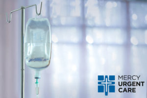 photo of IV bag with Mercy logo